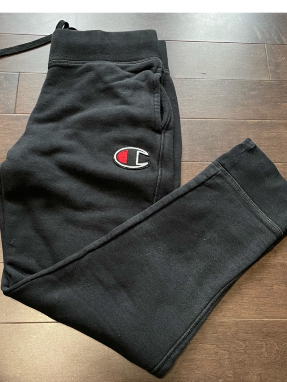 Champion Tapered Leg Black Jogger Sweatpants with Red & White Logo Women’s Small
